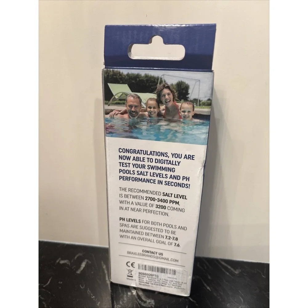 Braxlee PoolMeter Digitally Tests Salt and PH Levels Swimming Pools & Spas New